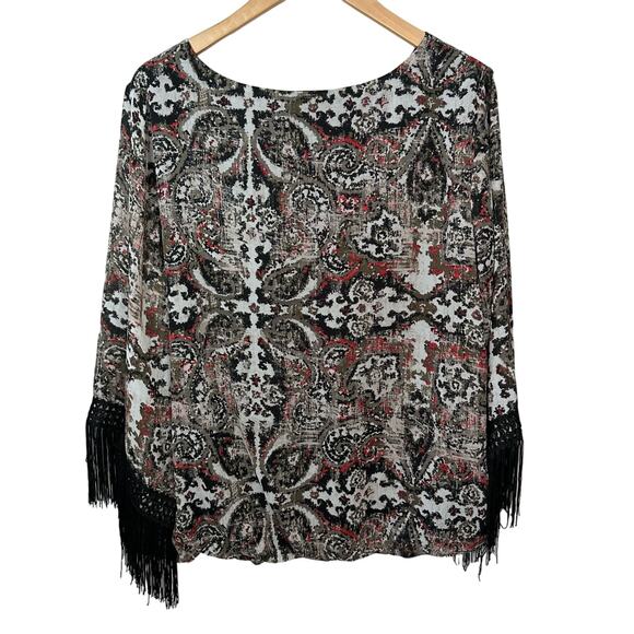 Boho Festival Fringe Blouse Womens Plus Size 1X I.N. Studio Elastic Hem Casual - Picture 3 of 8